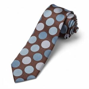 GUCCI Big Circle Polka Dot Gray Stone Steel Blue Brown Silk Neck Tie